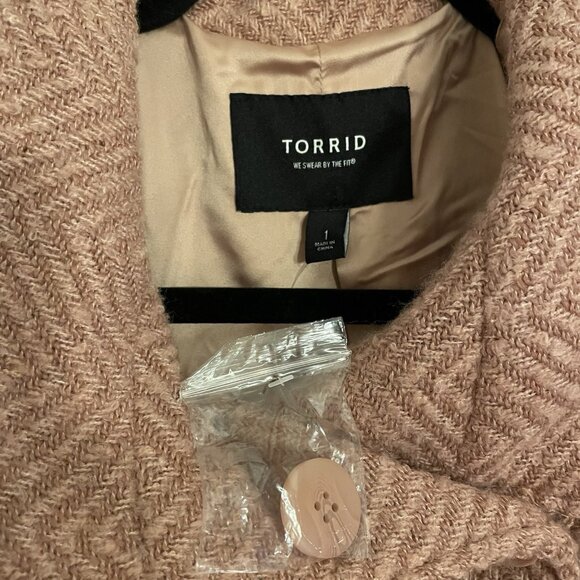 Torrid Women 1X Rose Pink Chevron Fit And Flare Double Breasted Peacoat NWOT - Picture 7 of 11